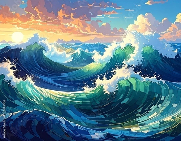 Obraz Mosaic Ocean Waves at Sunrise