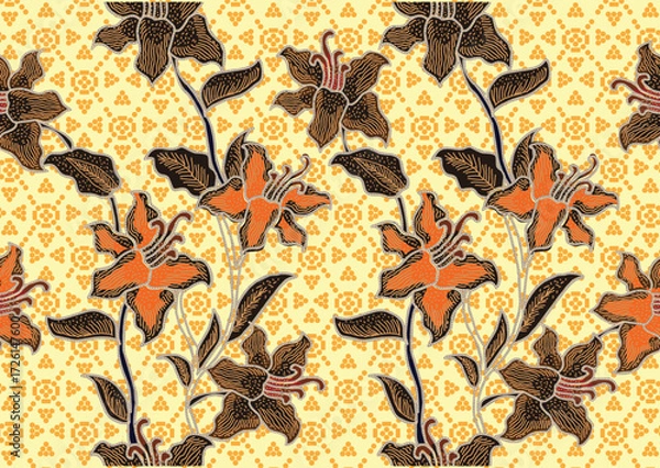 Fototapeta Batik Indonesian: is a technique of wax-resist dyeing applied to whole cloth, or cloth made using this technique originated from Indonesia.