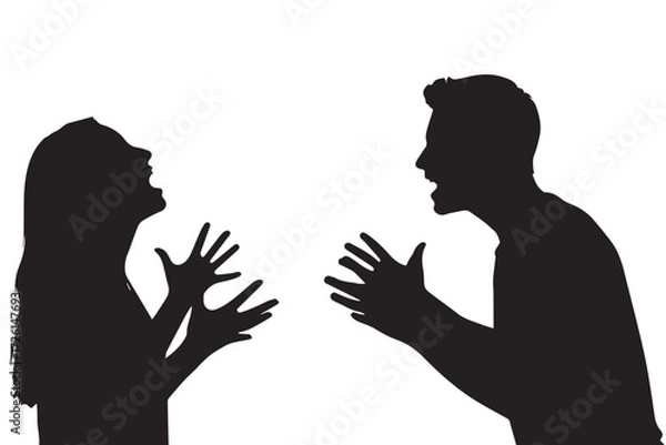 Fototapeta Silhouette of a man and woman arguing isolated on Transparent Background