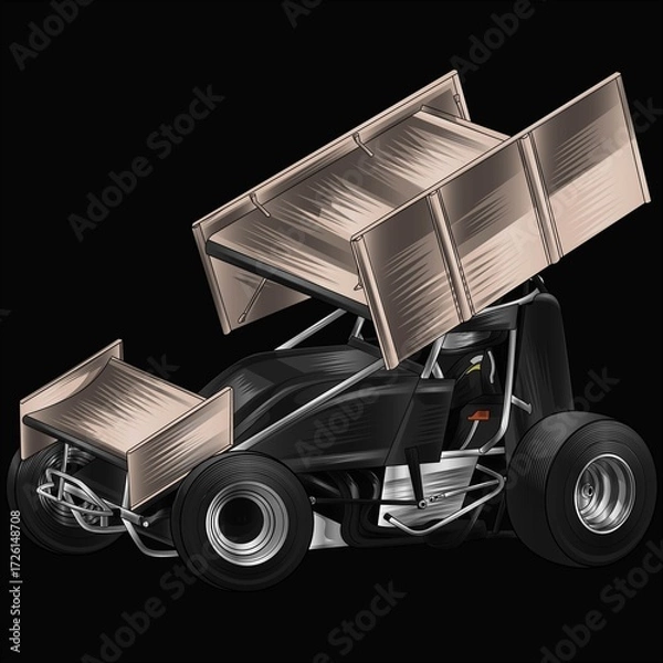 Fototapeta Brown and painted racing car. Isolated in black background, for t-shirt design, print. and for business purposes.