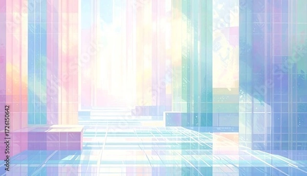 Fototapeta Abstract background with pastel colors and linear shapes, reminiscent of an illusion