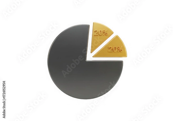 Fototapeta 3d icon of pie chart with two slices isolated on transparent background