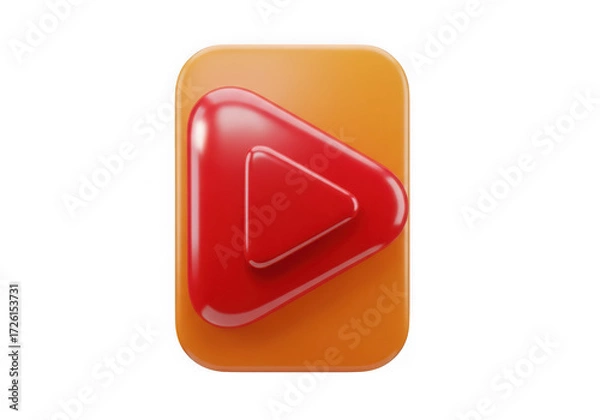 Fototapeta 3d icon of 3d red play button icon isolated on transparent background