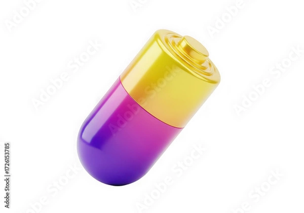 Fototapeta 3d icon of 3d render of a purple and yellow battery isolated on transparent background