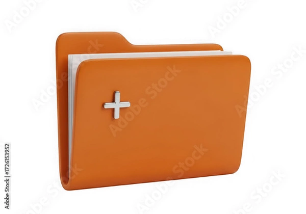 Fototapeta 3d icon of orange folder with plus sign isolated on transparent background