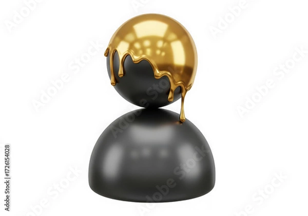 Fototapeta 3d icon of gold dripping sphere on black base isolated on transparent background