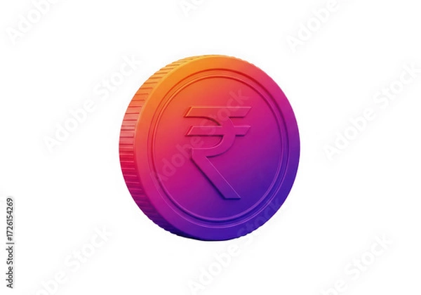Fototapeta 3d icon of indian rupee symbol coin isolated on transparent background