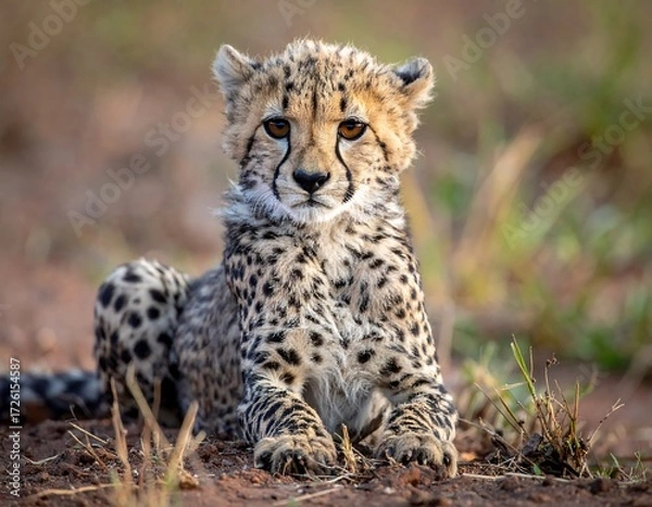 Fototapeta A cheetah cub resting in the sun