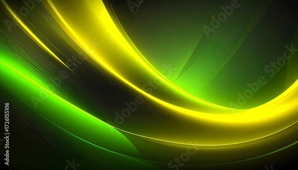 Obraz Abstract swirls of vibrant yellow and green light streaks flow across a dark backdrop