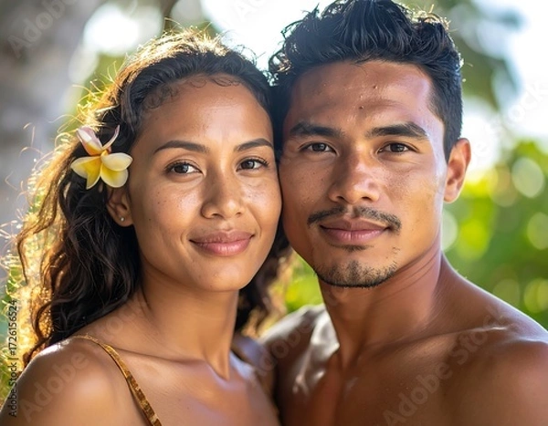 Fototapeta A close-up portrait of a couple smiling