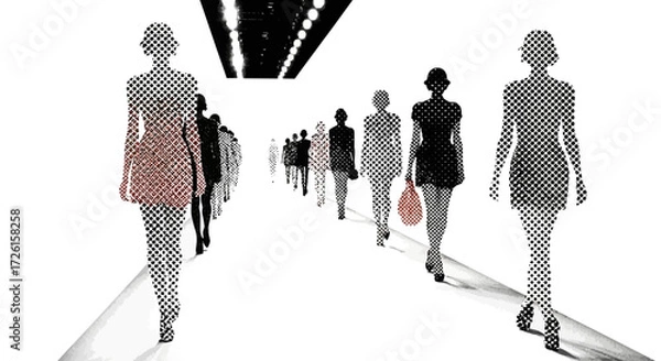 Fototapeta Fashion Show Runway with Dotted Silhouettes of Models Walking