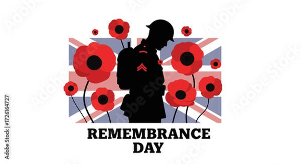 Fototapeta Silhouette of Soldier with Poppies for Remembrance Day