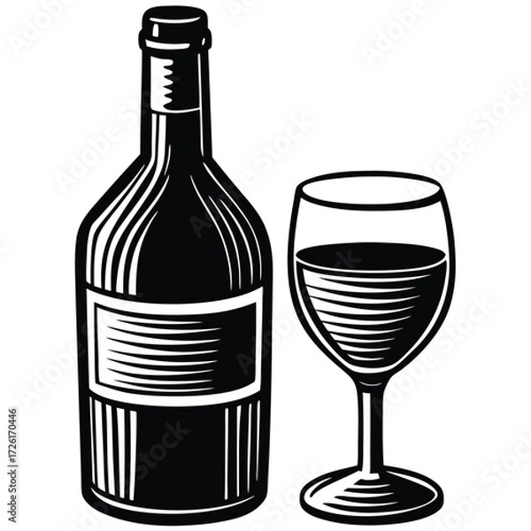 Fototapeta wine bottle with glass vector illustration on whit (1).eps