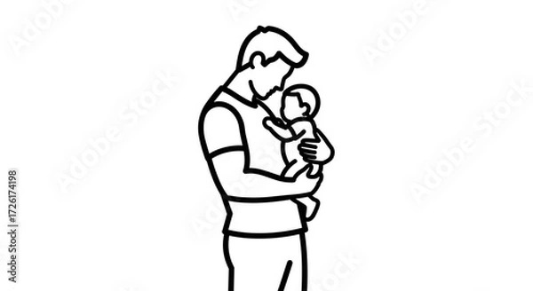 Obraz Minimalist silhouette of a mother holding her newborn baby in a tender embrace. Linear vector illustration svg art isolated on transparent background.