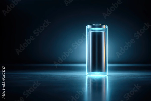 Fototapeta Glowing battery energy storage futuristic hologram blue light power technology innovation charging efficiency with calm mood
