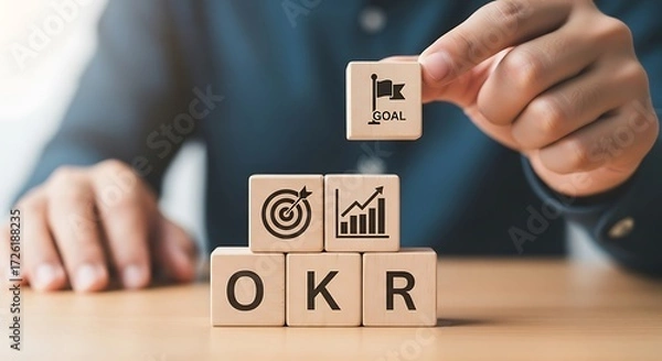 Fototapeta Crafting business success with OKRs and goals for a modern, dynamic workplace, visualize your objectives and key results with this engaging concept