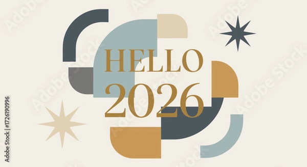 Fototapeta Minimalist Geometric Hello 2026 New Year Decoration Greeting Graphic Design