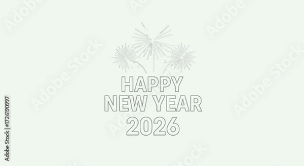 Fototapeta Simple Outline Happy New Year 2026 Celebration with Firework Graphic