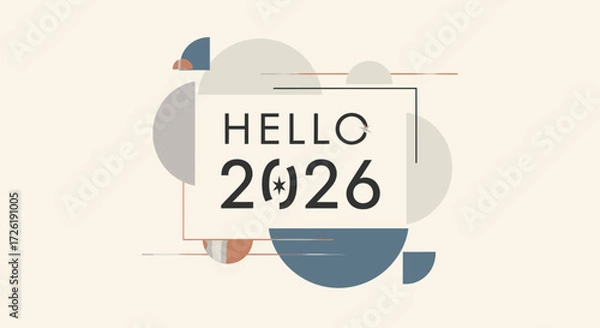Fototapeta Minimalist Geometric Hello 2026 Celebration Arrangement with Abstract Shapes and Lines