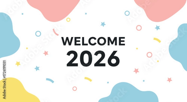 Fototapeta Modern Abstract Pastel Shape Welcome 2026 Celebration Banner Background Template
