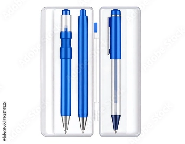 Fototapeta Professional blue pens in a transparent case