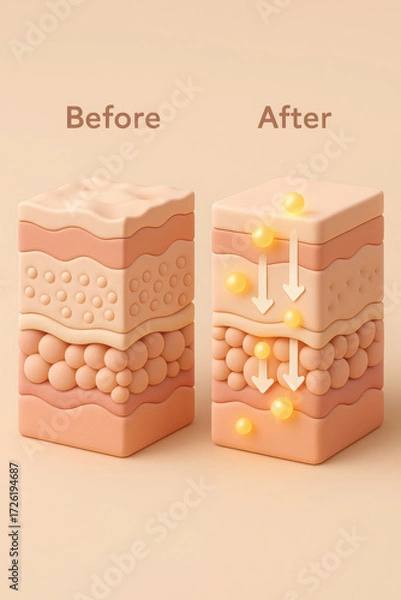 Obraz Retinol skincare diagram before after skin texture collagen elasticity hydration layers glow renewal