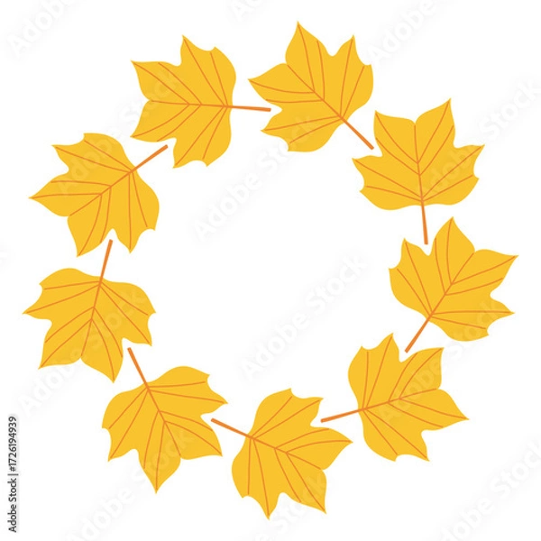 Fototapeta Autumn leaves circle frame. Round border made of fall leaves. The leaves are arranged in a circle. Vector flat isolated on white background.