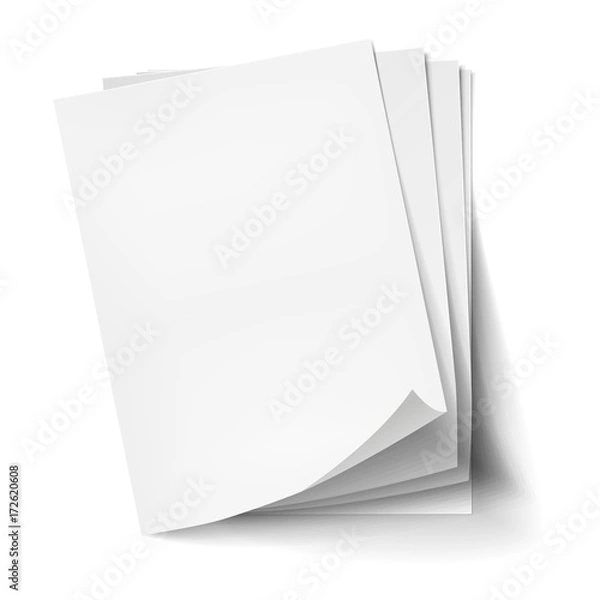 Obraz Vector Stack of four empty white sheets. Realistic empty paper note templates of A4 format with soft shadows isolated on white background.