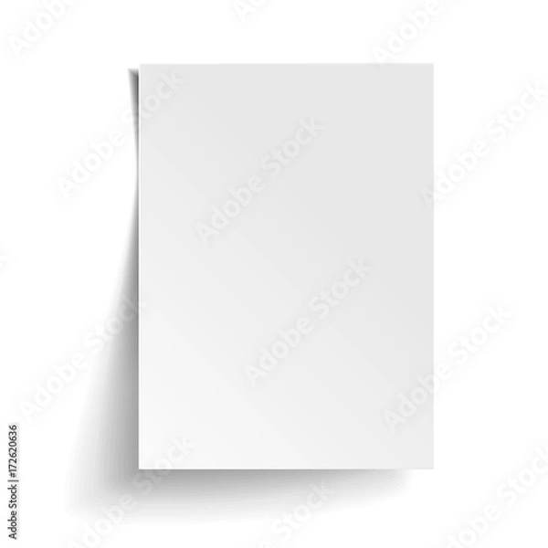 Obraz Vector White sheet of paper. Realistic empty paper note template of A4 format with soft shadows isolated on white background.
