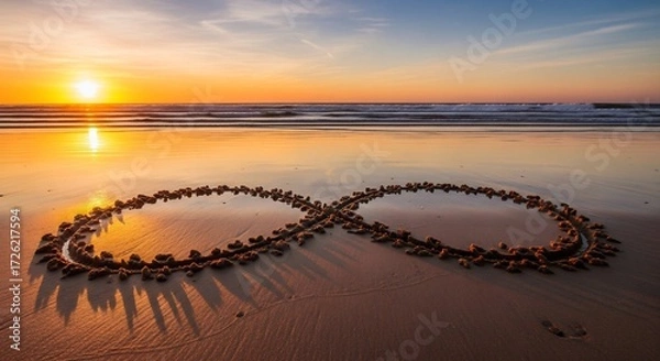Obraz Infinity symbol drawn in sand on a beach at sunset