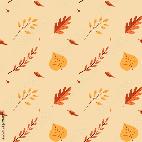 Fototapeta seamless pattern of autumn leaves illustration  