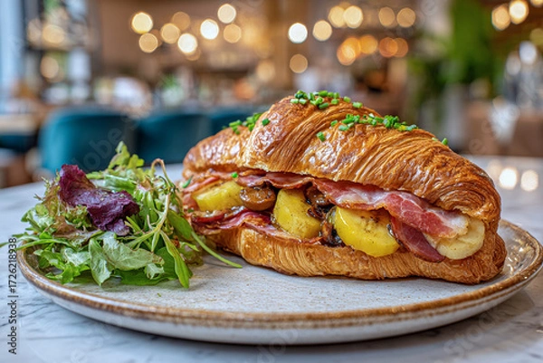 Fototapeta 厚切りハムと栗とバナナのクロワッサンサンド