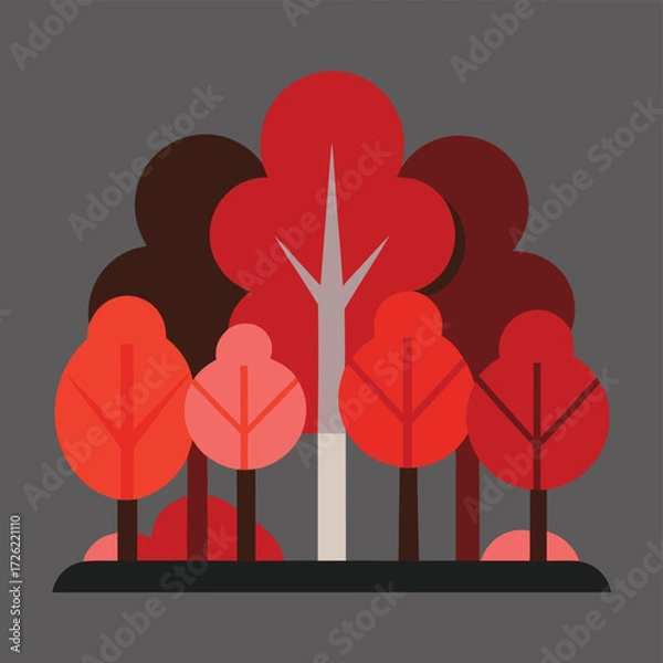 Fototapeta a flat design of a forest with red and brown trees (1).eps