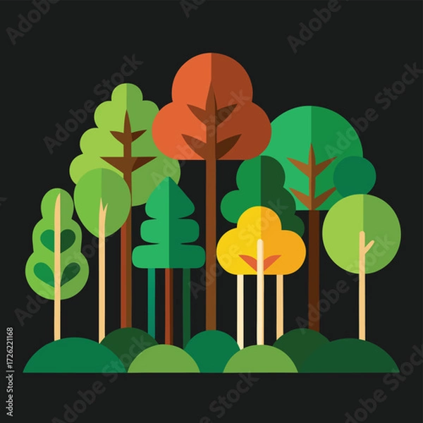 Fototapeta a flat design of a forest with green and brown tre (2).eps