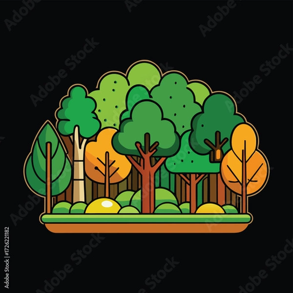 Fototapeta a flat design of a forest with green and brown tre.eps