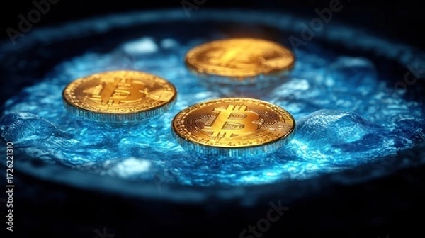 Obraz Cryptocurrency coins on ice