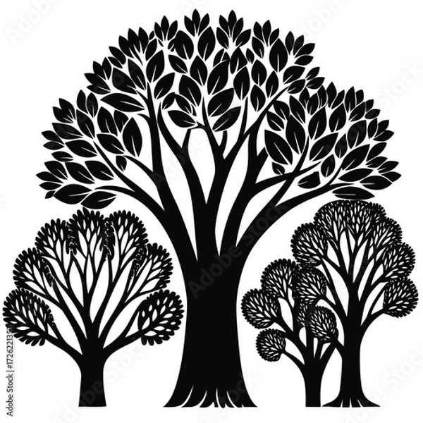 Fototapeta a diverse set of stylized trees in green and brown.eps