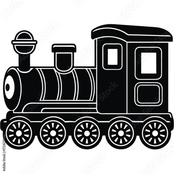 Fototapeta a colorful toy train with red and blue carriages o.eps