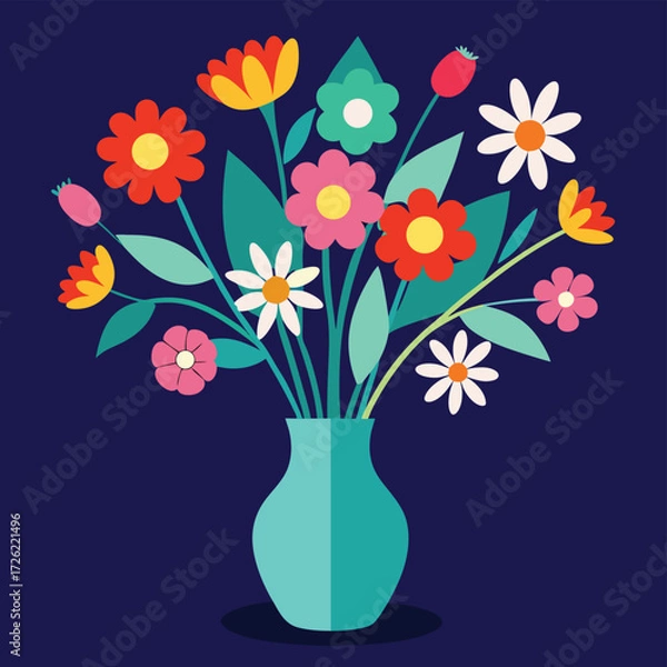 Fototapeta a colorful bouquet of wildflowers in a teal vase a (2).eps