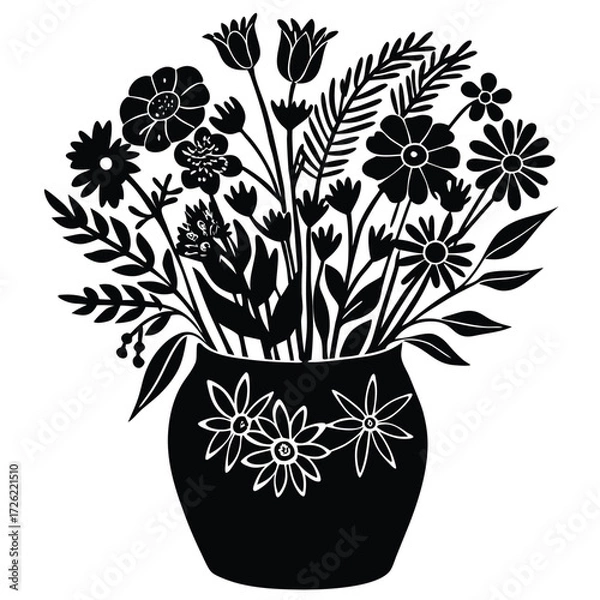 Fototapeta a colorful bouquet of wildflowers in a teal vase a (1).eps