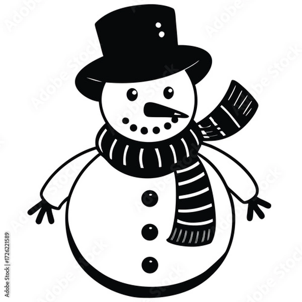 Fototapeta a cheerful snowman with a blue hat and scarf on a .eps