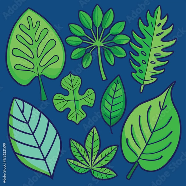 Fototapeta a collection of green leaves in various shapes on  (1).eps