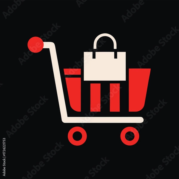 Fototapeta a black and red shopping cart with a small bag on  (2).eps