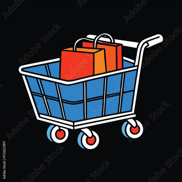 Fototapeta a black and blue shopping cart with a small red ba.eps
