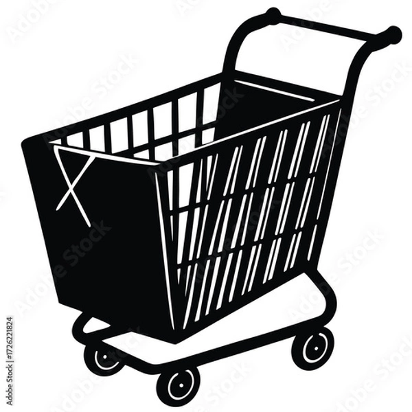 Fototapeta a black and blue shopping cart with a small red ba (1).eps