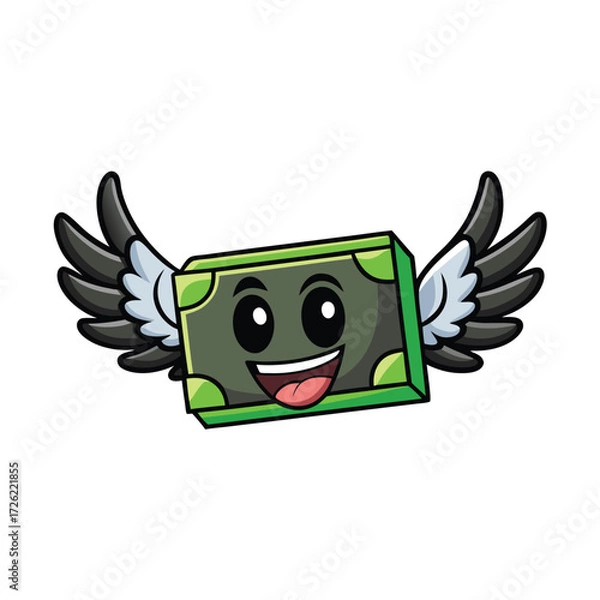 Fototapeta 3d black emoticon merging dollar with wings  flyin.eps