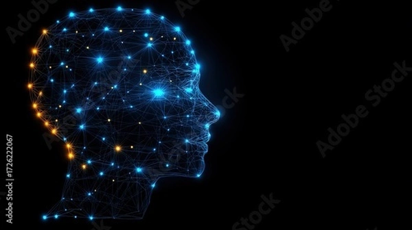 Obraz AI Artificial Intelligence Digital Brain Concept Vector Illustration, Polygonal Human Face in Robotics Field