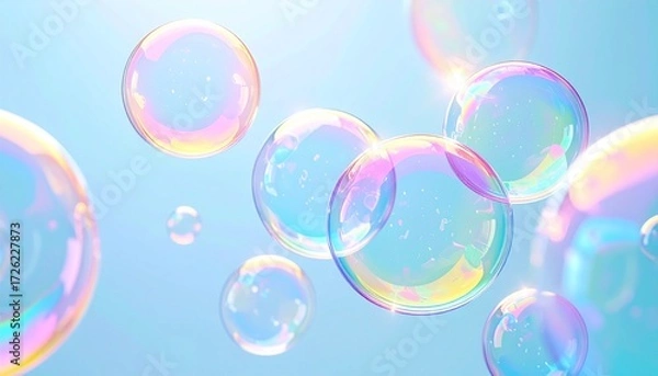 Fototapeta Soap Bubbles: A whimsical and mesmerizing display of floating soap bubbles, glistening in the light, creating a sense of wonder and joy.