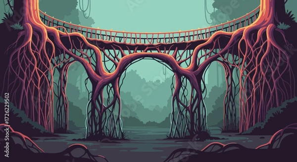 Fototapeta Mystical Root Bridge - A Fusion of Nature and Architecture.