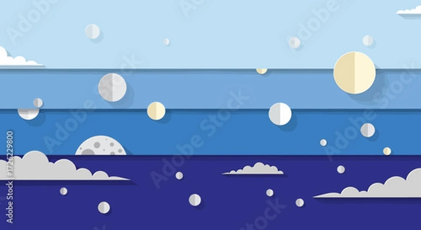 Fototapeta Paper Cutout Night Sky with Moon and Clouds Illustration.